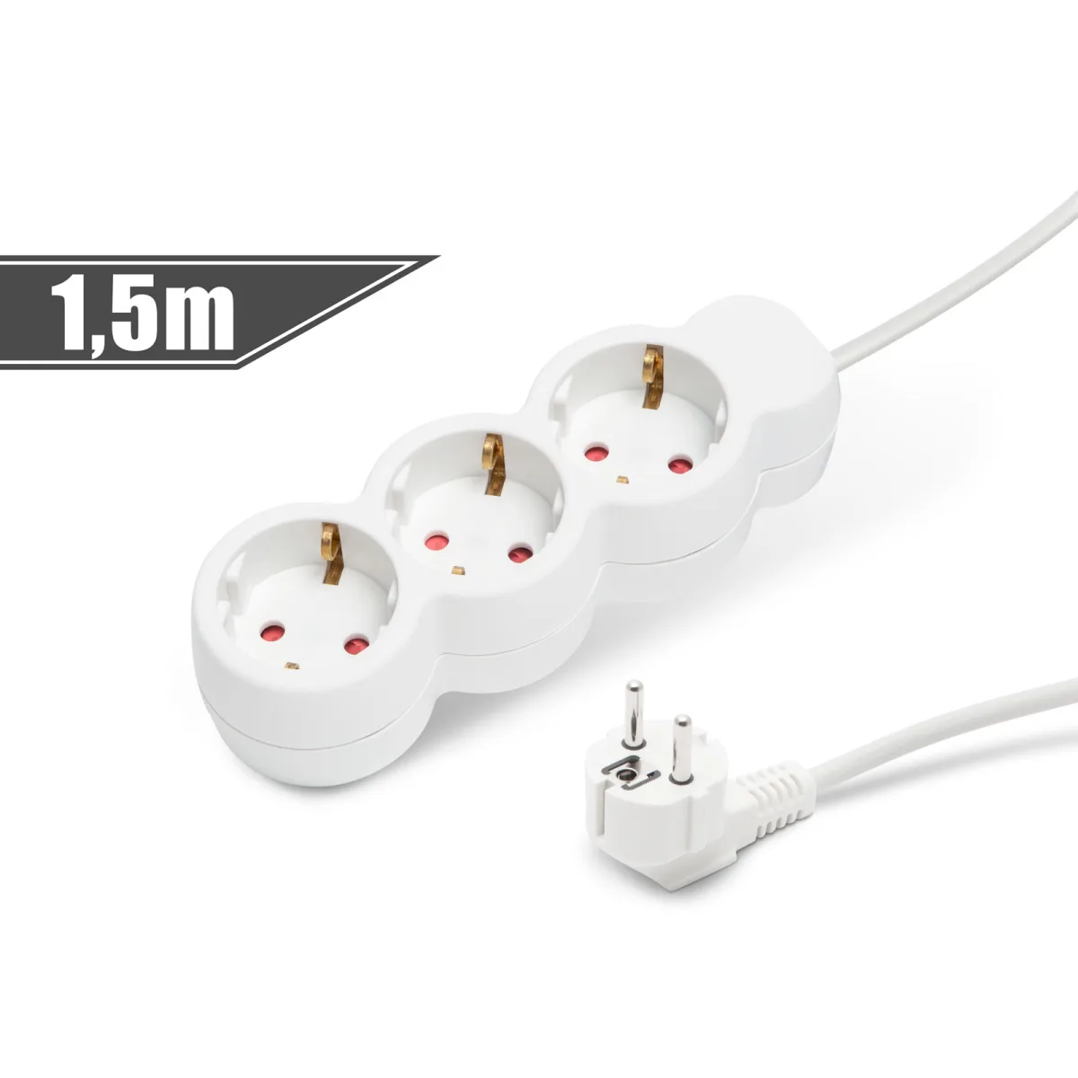 Prelungitor 3 prize Schuko, 1.5m, 16A, cu protectie copii, stecher 90°, alb
