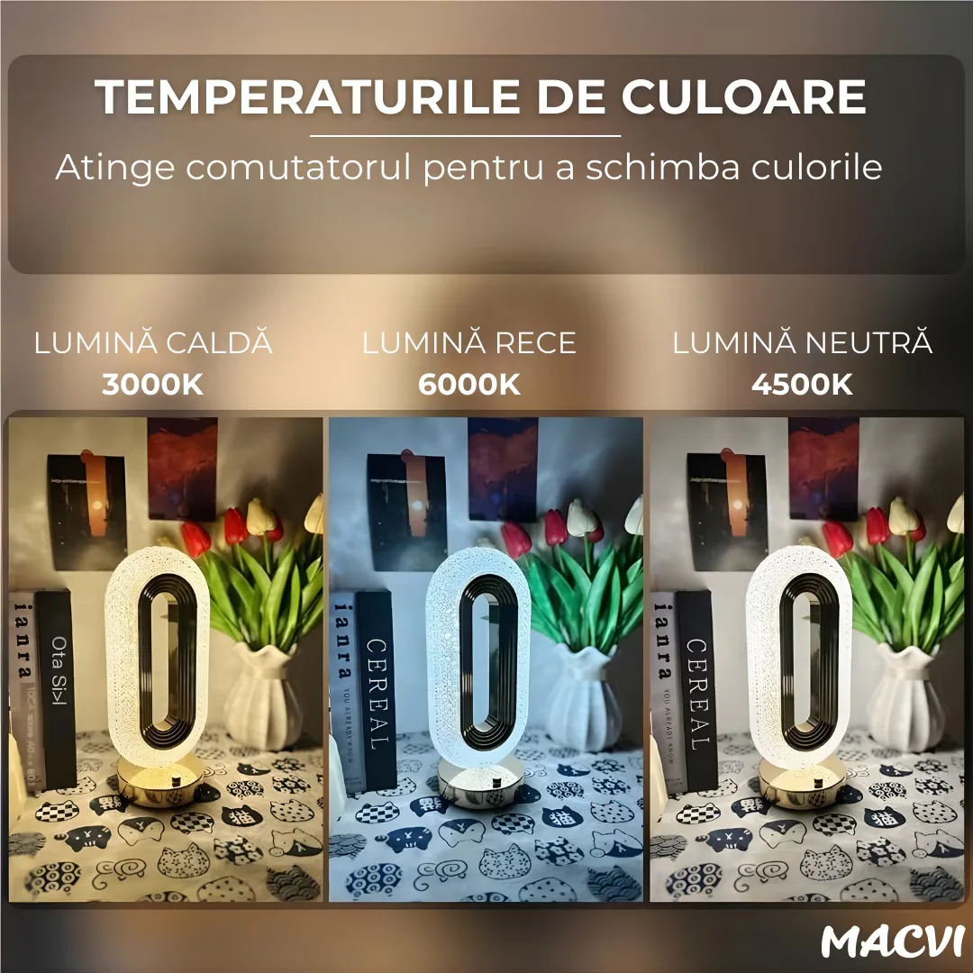 Lampa de masa Macvi® tip cristal eleganta, 3 culori, control touch, reincarcabila prin USB, acrilic modern - imagine 5