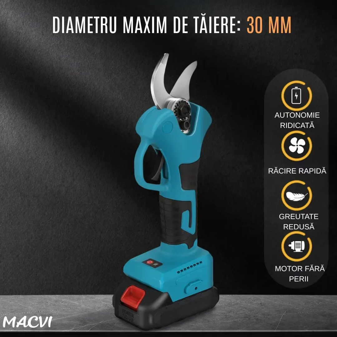 Foarfeca Electrica pentru Gradinarit Macvi® 48V, 2 Baterii, 2 Lame din Otel Carbon ,ideala pentru Vita de Vie si Crengi, Albastru - imagine 4