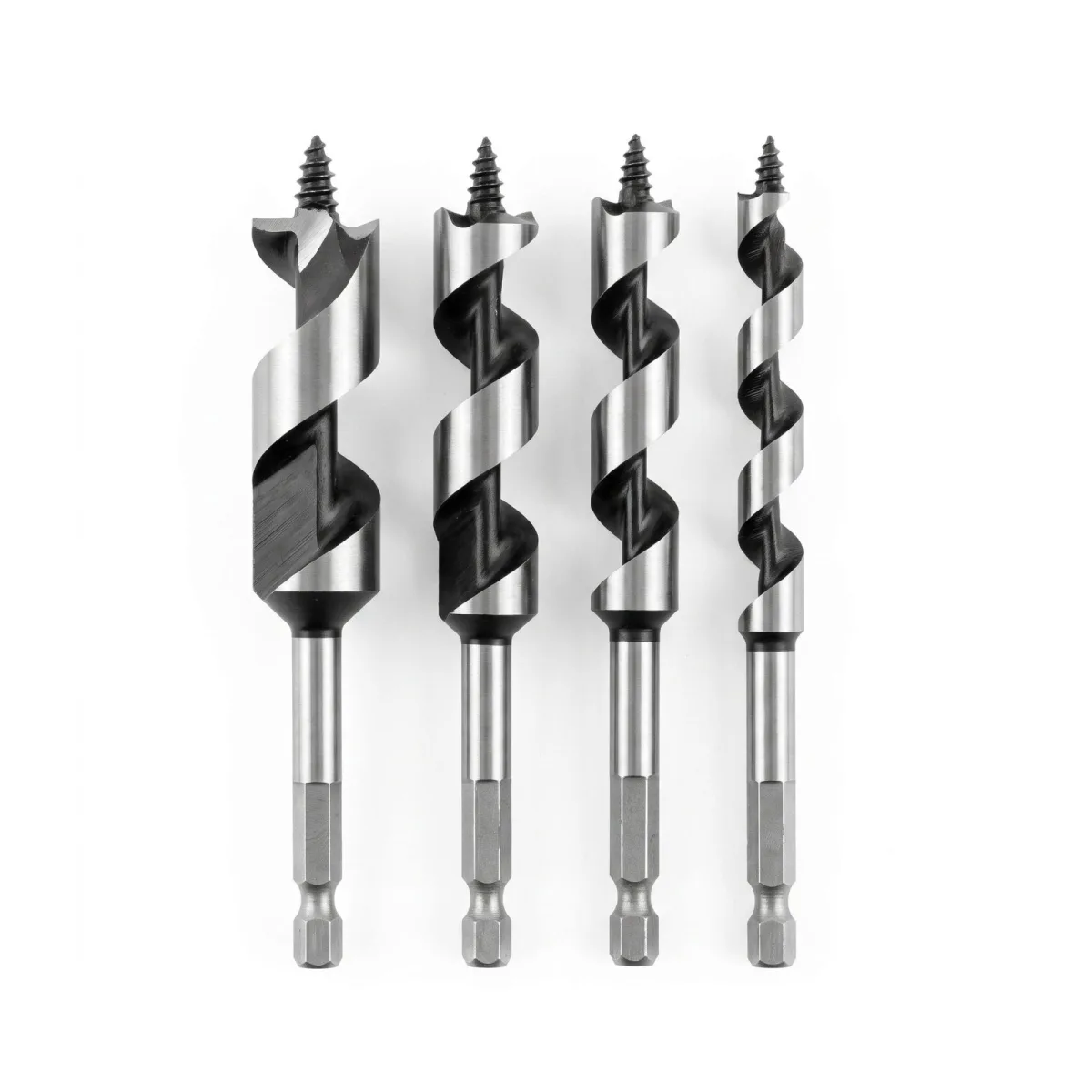 Set 4 burghie late pentru lemn, 10 13 16 19 mm, otel, prindere hexagonala 6,35 mm