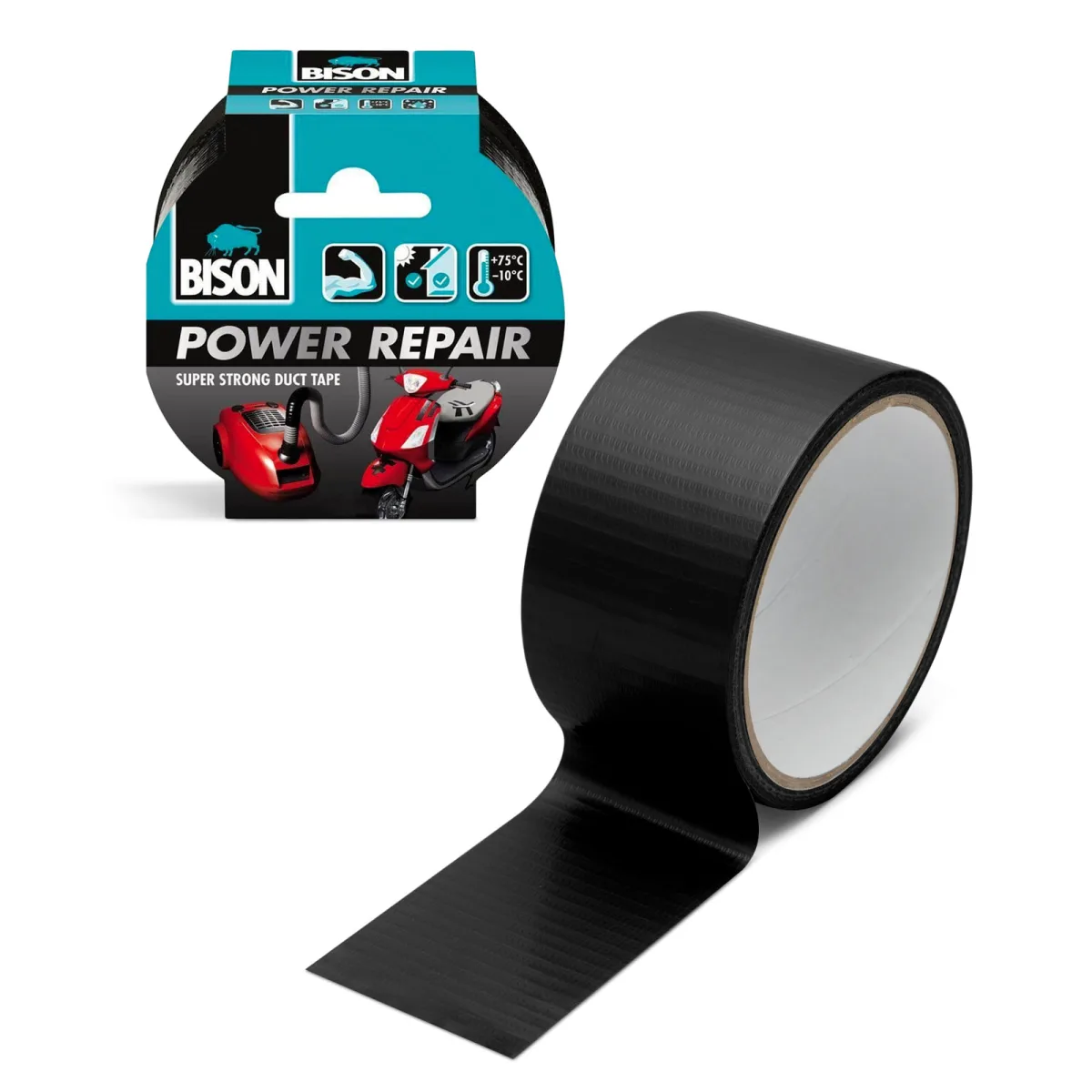 Banda adeziva textila Power Repair 10 m, neagra, rezistenta la apa si UV, pentru reparatii si etansare