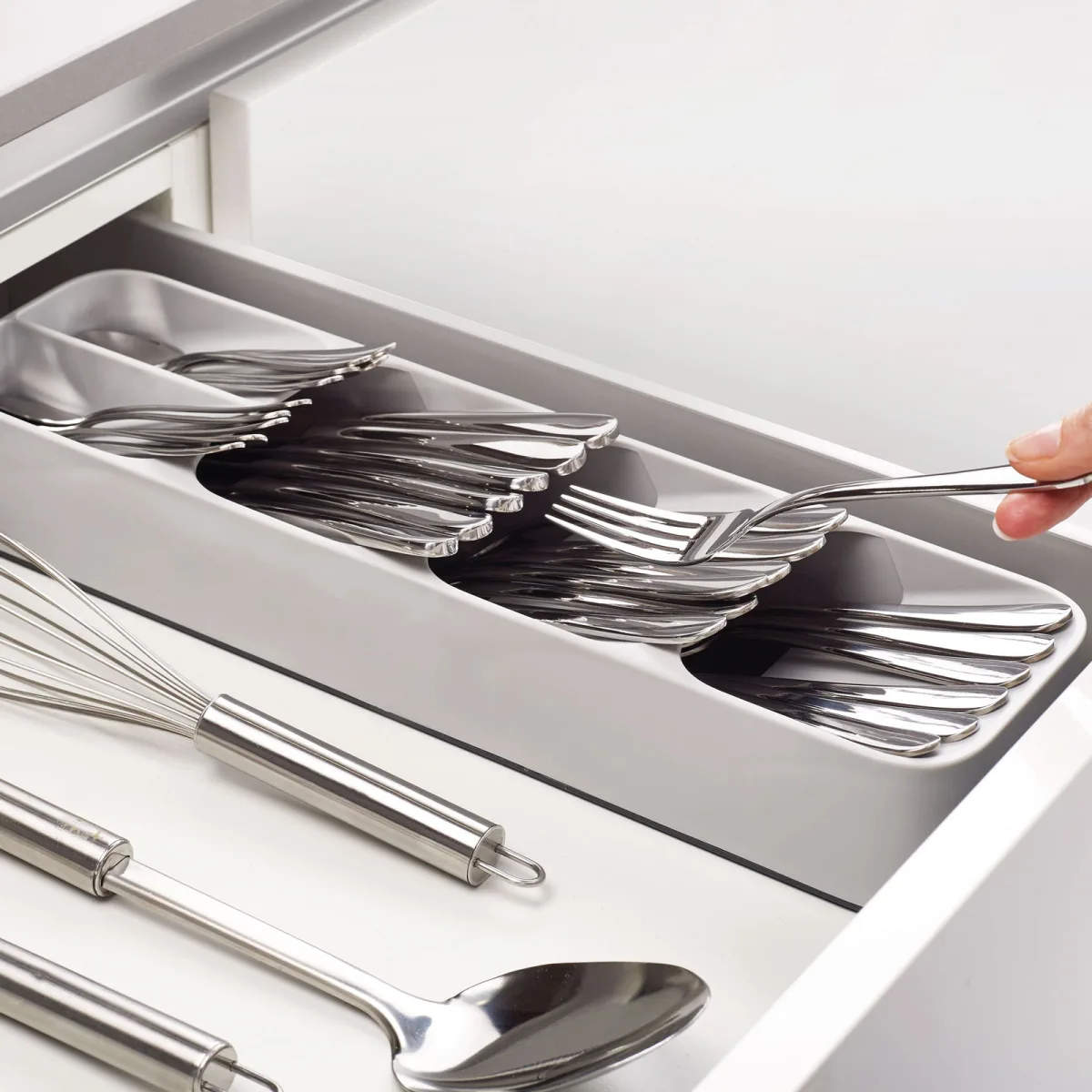 Suport tacamuri pentru sertar 5 compartimente, 40x11x5.5 cm, organizator bucatarie, plastic, gri