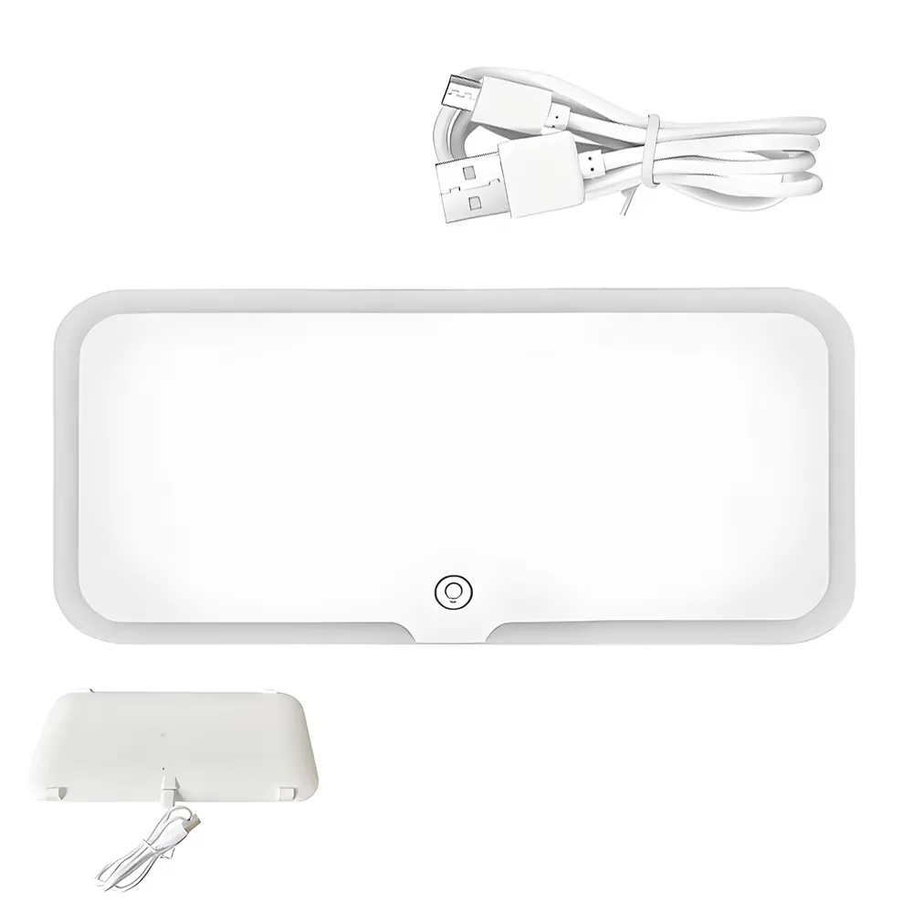 Oglinda Auto Cosmetica Teno®, pentru machiaj, iluminare LED, compacta, usoara, usor de montat, pentru parasolarul interior, buton Touch-Screen, alb