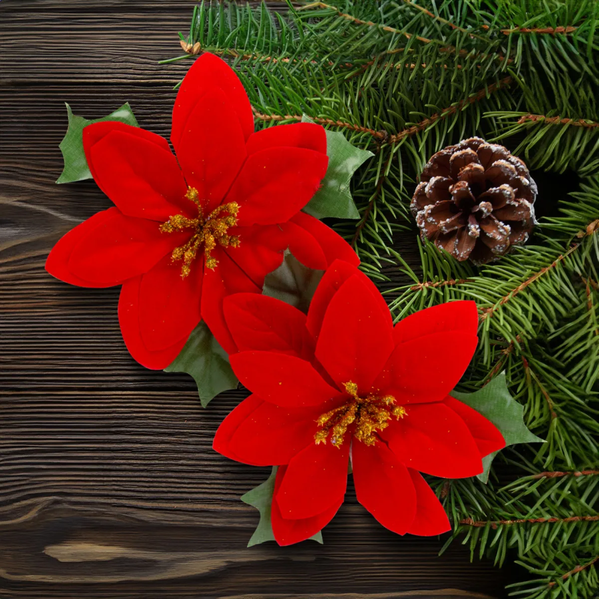 Floare Poinsettia, rosie, 13x13 cm, set 2 bucati, floare artificiala