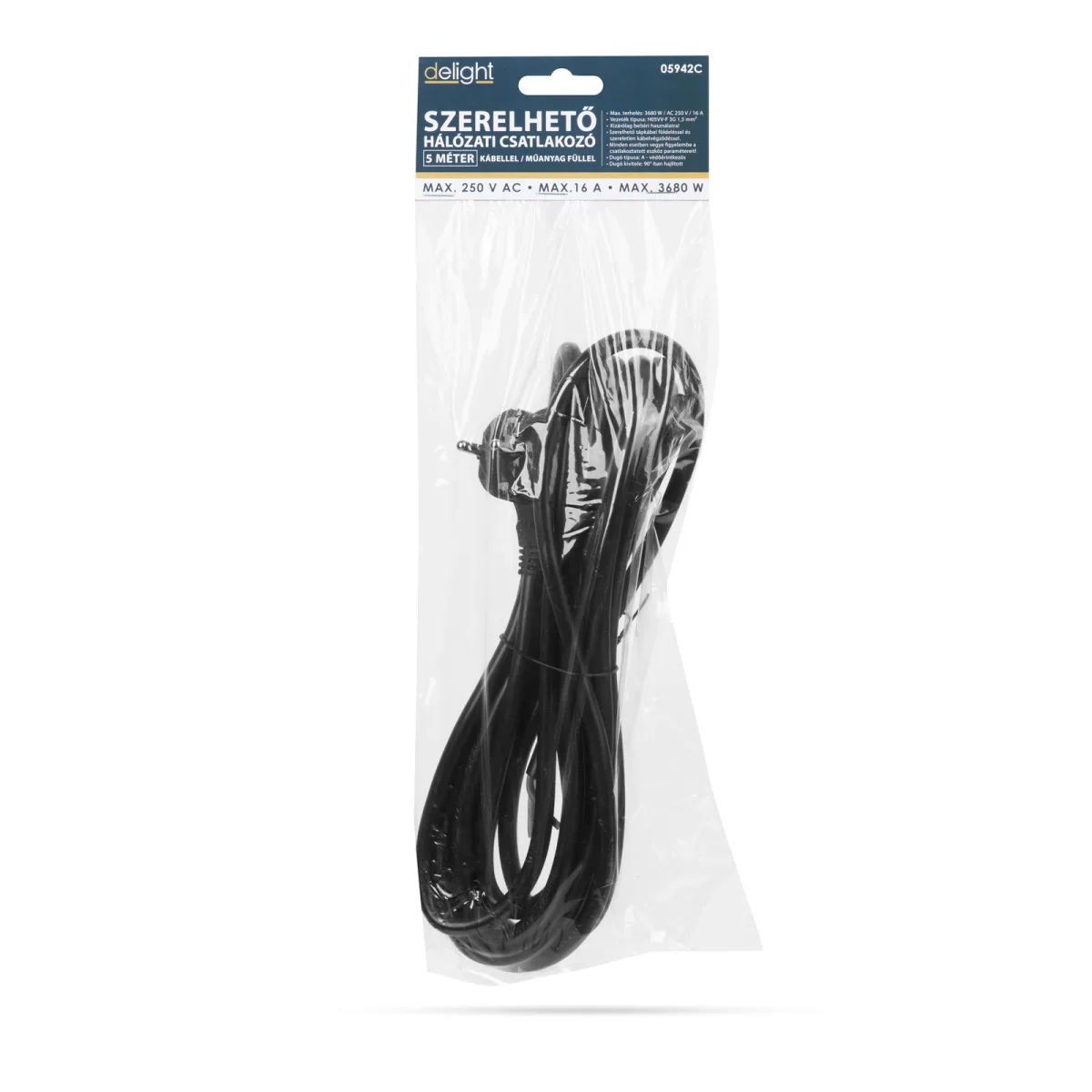 Cablu Alimentare cu Stecher 230V, 5 m, 3 x 1.5 mm², Stecher cu Impamantare si Clapeta, Negru - imagine 3