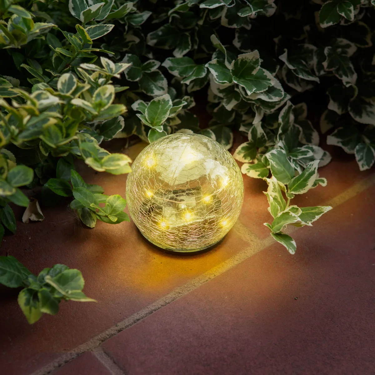 Lampa solara LED glob sticla crack 10 cm, 10 LED, lumina calda