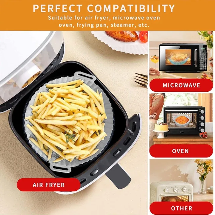 Set 4 Tavi Silicon Air Fryer Macvi, Reutilizabile, Multicolor, 20x17x5cm - imagine 5