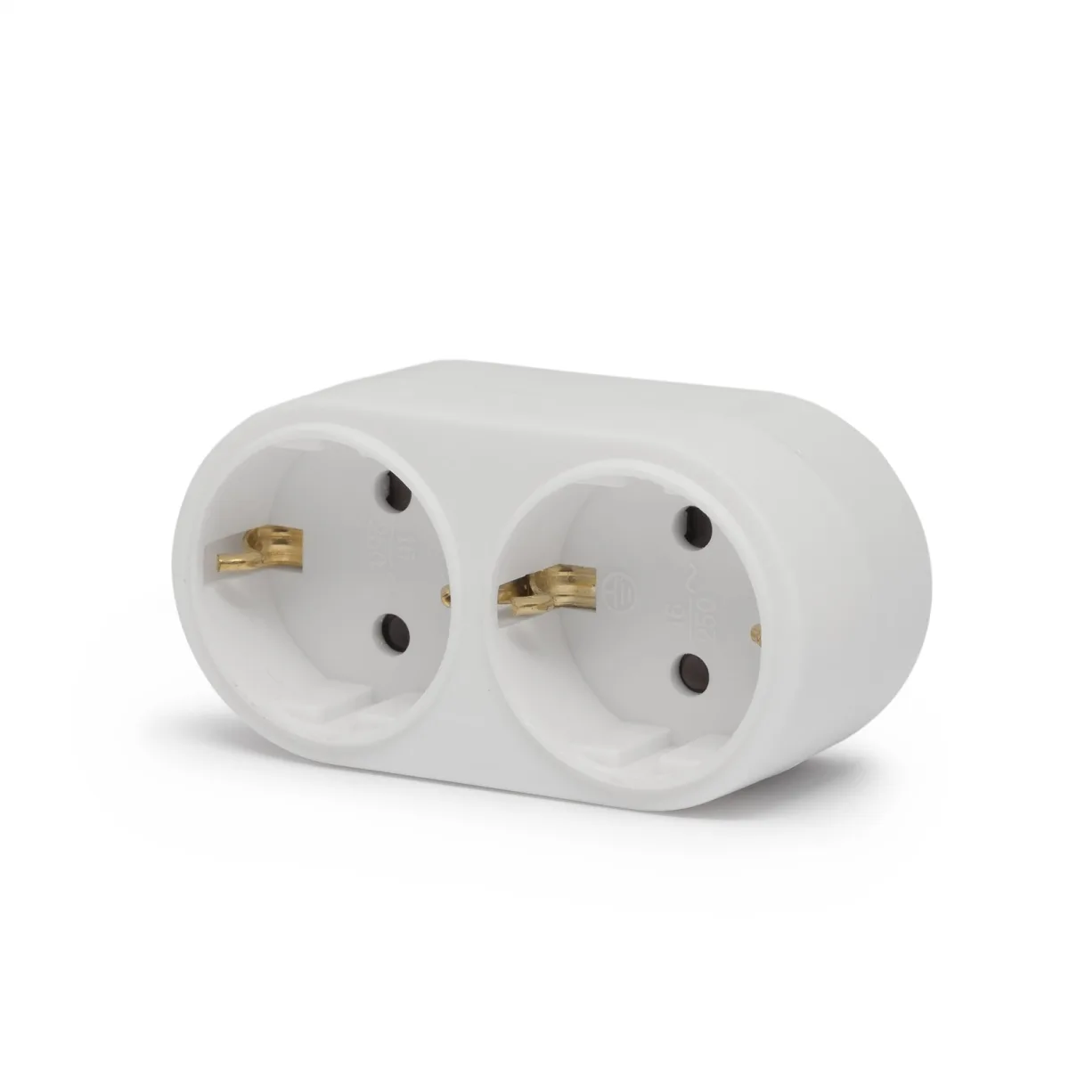 Adaptor Dublu de Perete cu Impamantare si Protectie Copii, 2 Prize, 16A
