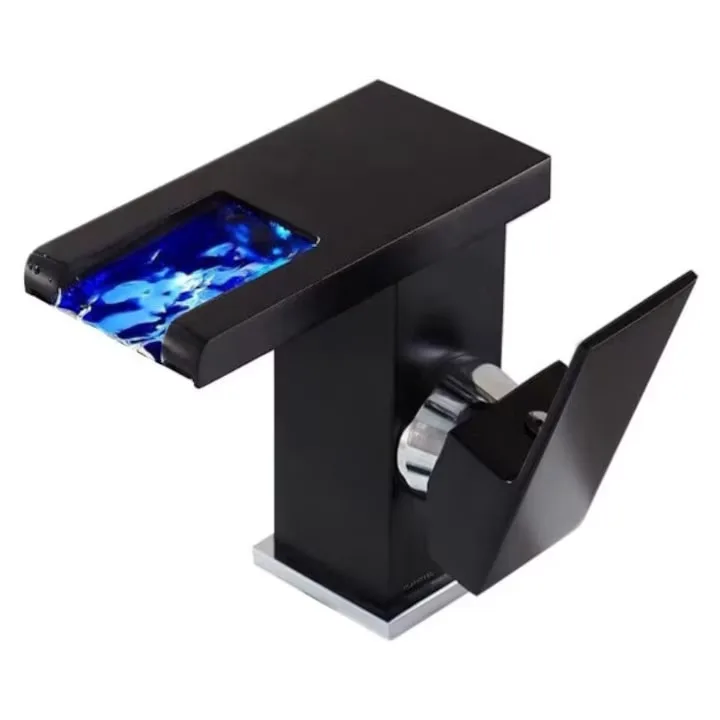 Robinet baie Macvi® LED tip cascada negru premium jet RGB cu iluminare in functie de temperatura constructie din alama - imagine 3