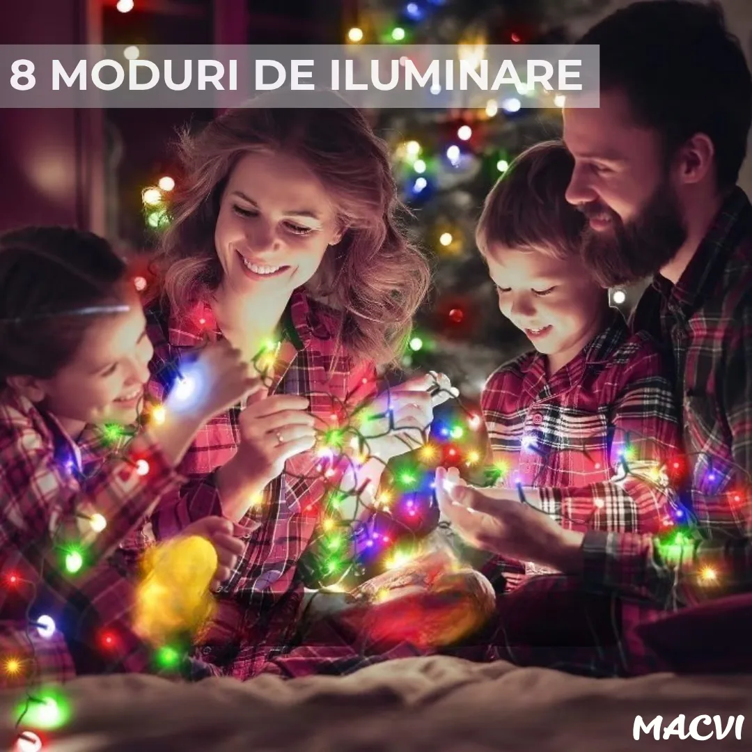 Instalatie luminoasa Macvi® 100 LED-uri, 10 metri, pentru decor de Craciun, rezistenta si economica - imagine 3