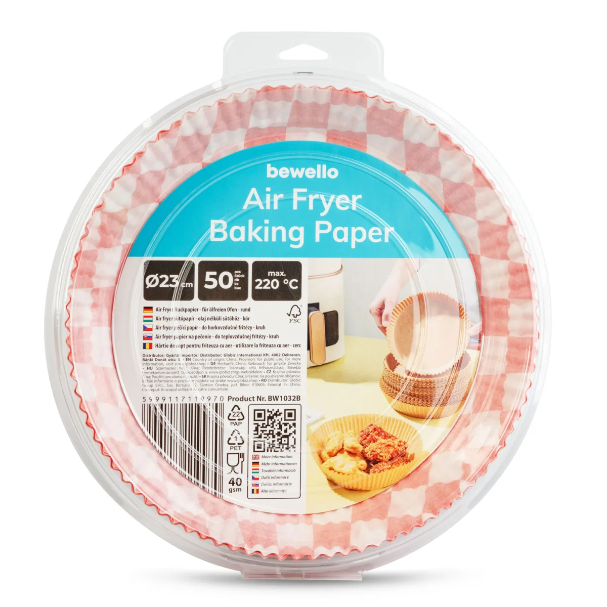 Hartie de copt air fryer rotunda 23 cm, 50 buc, antiaderenta, rezistenta 220°C, model carouri - imagine 4