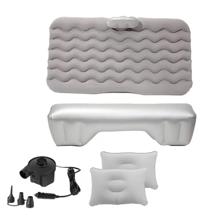 Saltea Gonflabila Auto Macvi® cu Perne si Suport de Echilibru, Ideala pentru Bancheta din Spate, Camping, Calatorii si Relaxare, Gri