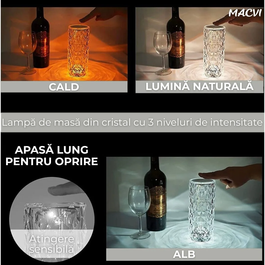 Veioza Cristal Macvi® RGB Eleganta cu Telecomanda - imagine 4