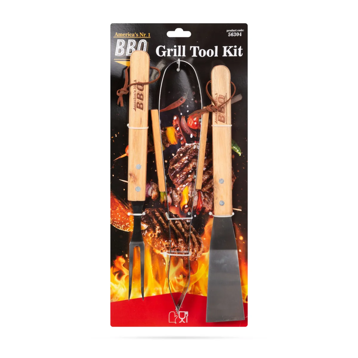 Set dispozitive gratar, 3 piese, manere din lemn, capete inox, pentru carne si legume - imagine 6