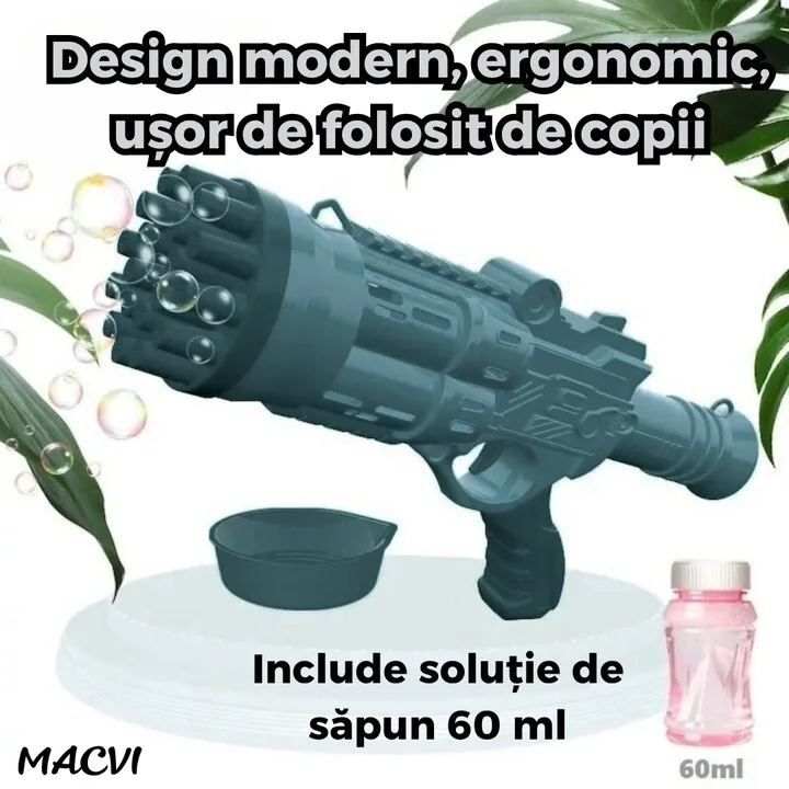 Pistol Bule Macvi® 24 Gauri, Structura Rezistenta din ABS, Tambur Rotativ, Efect Turbo, Jucarie Interactiva pentru Copii si Distractie in Aer Liber, Albastru inchis - imagine 2
