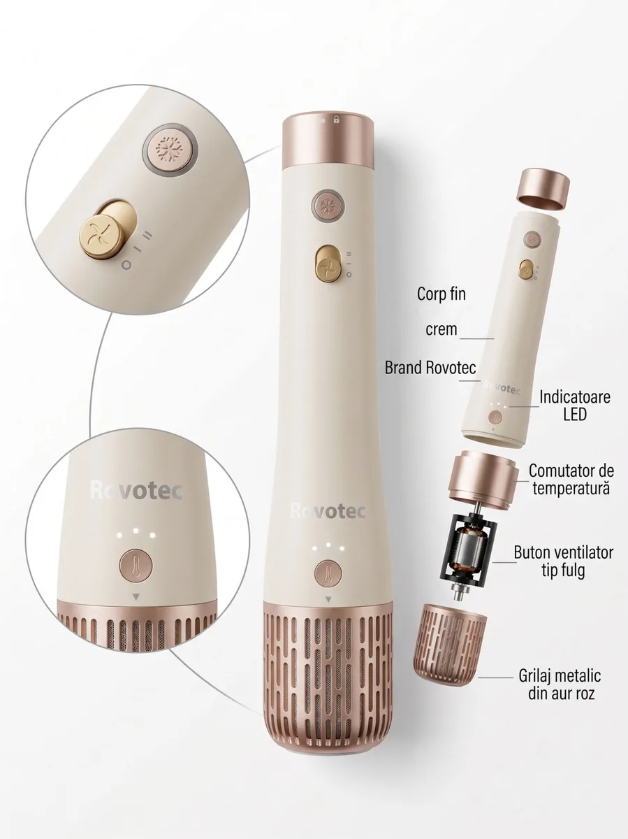 Ondulator Multistyler Rovotec Airflow Premium, 7 in 1, Tehnologie Coanda, Uscator Profesional, Indreptare par, 1500 W, 2 Trepte de viteza, 3 Trepte de temperatura - imagine 3