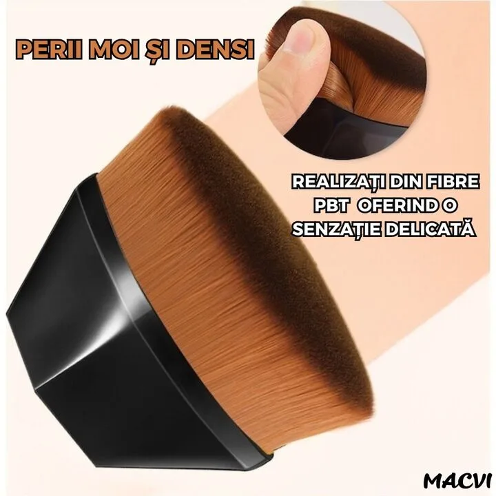 Pensula Machiaj Macvi® pentru Fond de Ten, Ultra Soft, Design Ergonomic, Negru - imagine 5