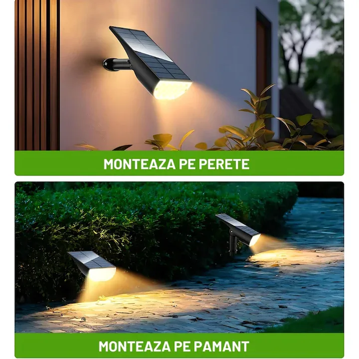 Set 4 Lampi Solare Exterior Macvi® cu Senzor Miscare 3 Moduri LED IP65 Alb Cald pentru Gradina Curte Alei Negru Descriere - imagine 3