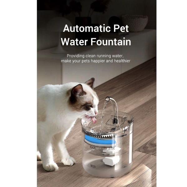 Fantana automata electrica cu functie dozator de apa,  pentru animalele de companie, 2000 ml, 16.5 x 22 cm, 5V, 40 dB, Transparent