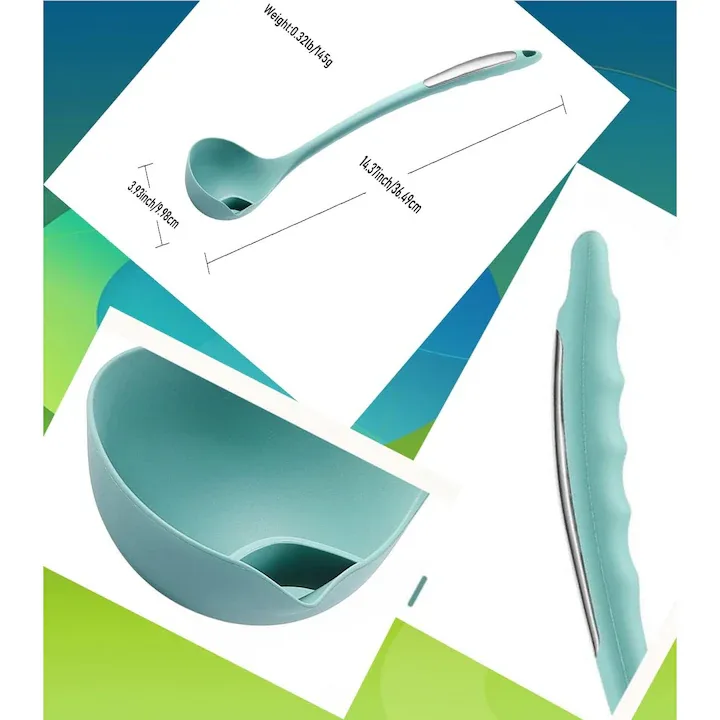 Polonic separator de grasime Macvi, silicon alimentar, rezistent la caldura, albastru - imagine 5