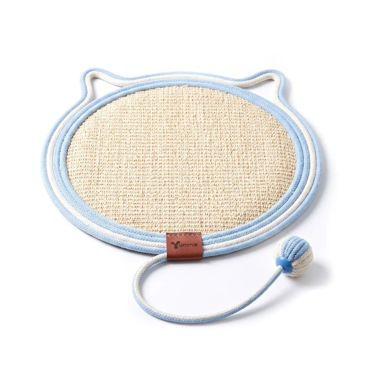 Covoras de zgariat pentru pisici din sisal cu jucarie minge, forma cap de pisica, 43 cm