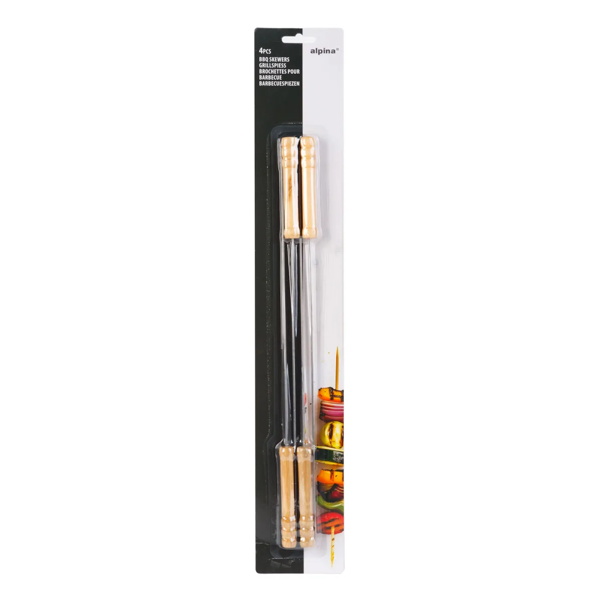 Set 4 frigarui pentru gratar, cromate, cu maner din lemn