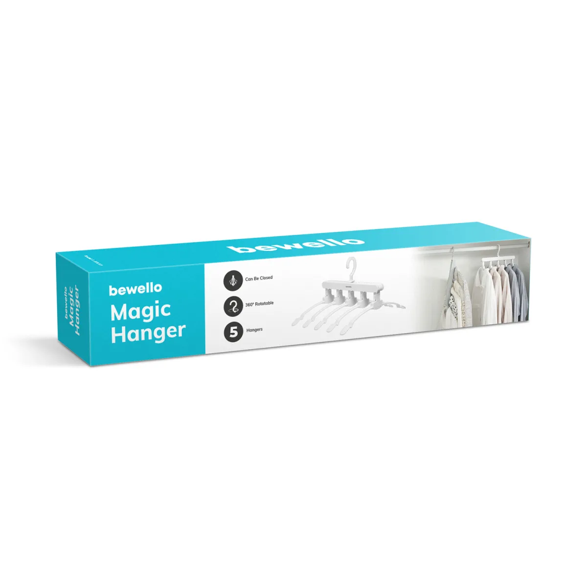 Umeras organizator economisire spatiu cu 5 umerase, pliabil, pentru haine, alb, 32x40x20 cm - imagine 3