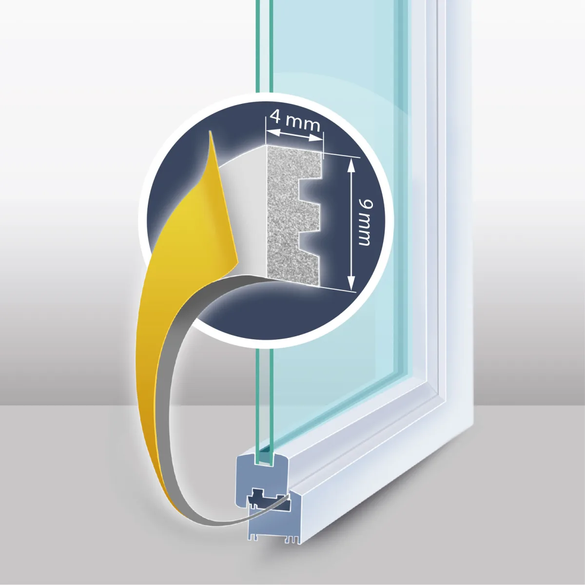 Banda autoadeziva etansare EPDM 6 m, profil E, 9 mm, alba, pentru usi si ferestre - imagine 2