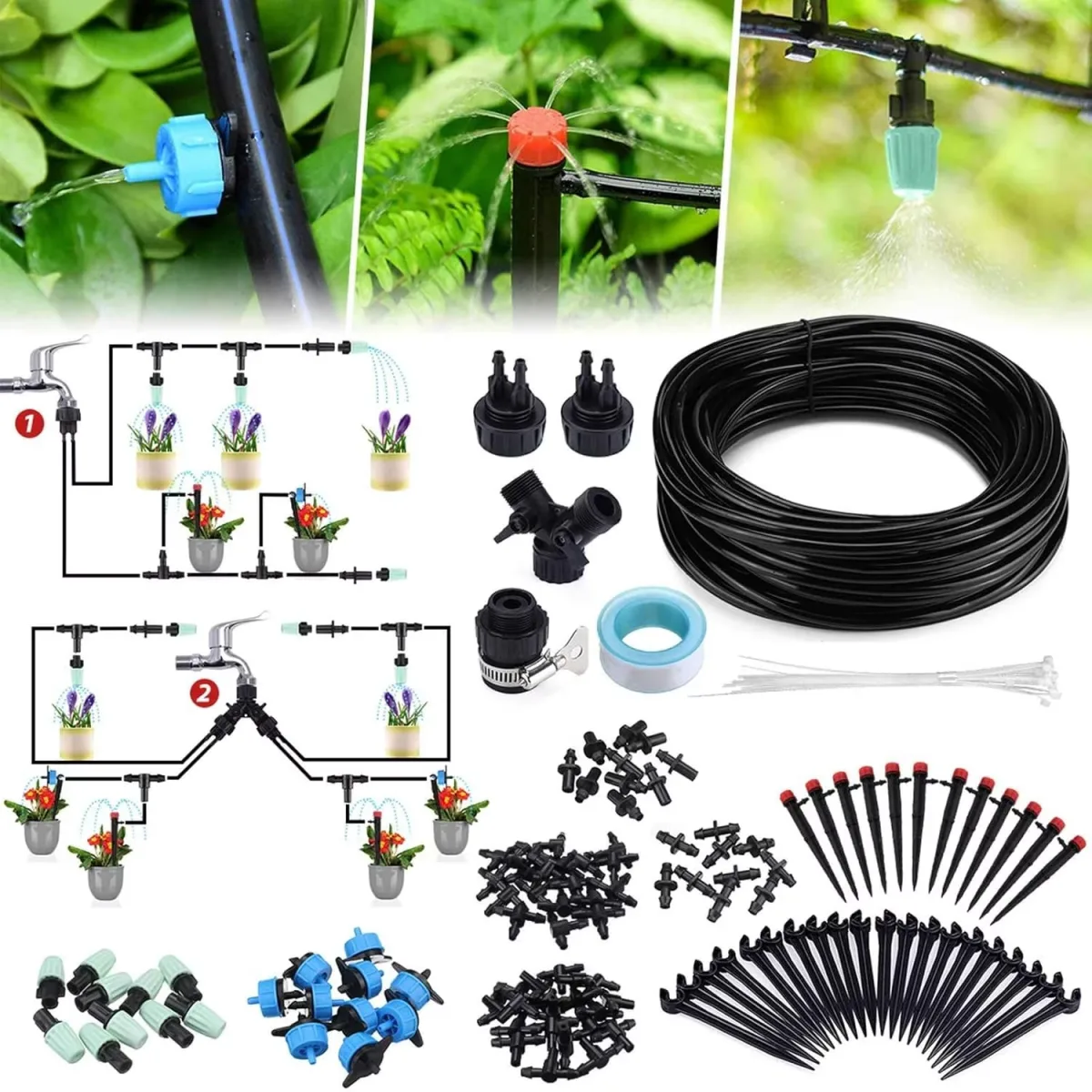 Kit Irigare Picurare Macvi® 73 m Sistem Automat Gradina Sera Gazon cu 136 Accesorii - imagine 2