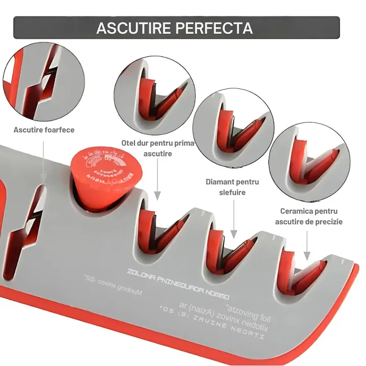 Ascutitor Cutite Profesional Macvi® 4 in 1 Reglabil, Ascutire, Finisare, Slefuire, Foarfeci, Unghi Ajustabil, Rosu Gri - imagine 5