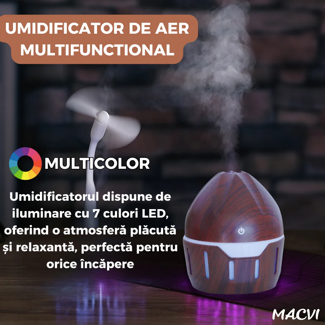 Difuzor Aromaterapie SD-071 Macvi® cu Umidificator, 130 ml, Lumini LED, Maro - imagine 3