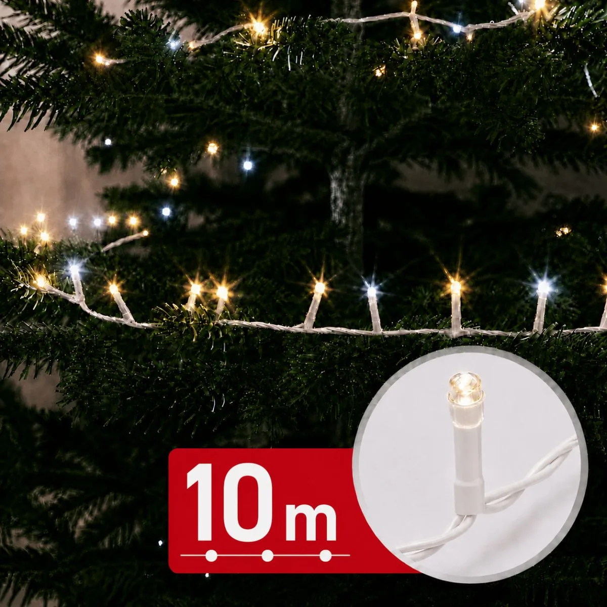 Instalatie de Craciun tip turturi 10 m, 500 LED alb cald si rece, IP44, cablu alb