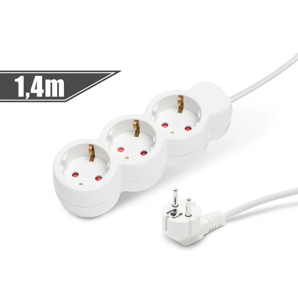 Prelungitor 3 prize Schuko, 1.4m, 16A, cu protectie copii, stecher 90°, alb