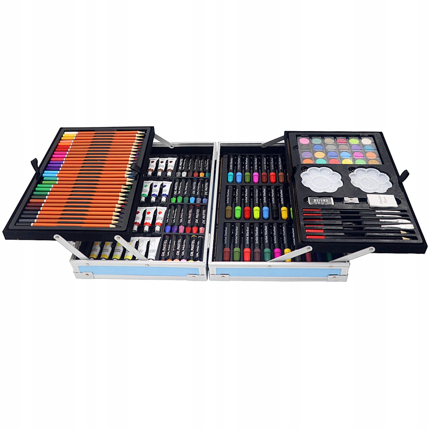 set 145 piese pentru pictura, pentru copii sau adulti, pixuri de colorat, creioane colorate si vopsele de pictura, cu geanta de transport albastru dinozaur, model avx-wt-dinart145 5 Set 145 piese pentru pictura, pentru copii sau adulti, pixuri de colorat, creioane colorate si vopsele de pictura, cu geanta de transport ALBASTRU DINOZAUR, model AVX-WT-DINART145 - imagine 5