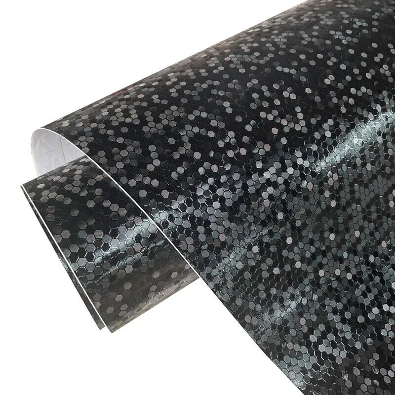 Folie auto decorativa Premium Honeycomb Black, model hexagonal 3D, autoadeziva, rezistenta UV, dimensiune 150 x 100cm