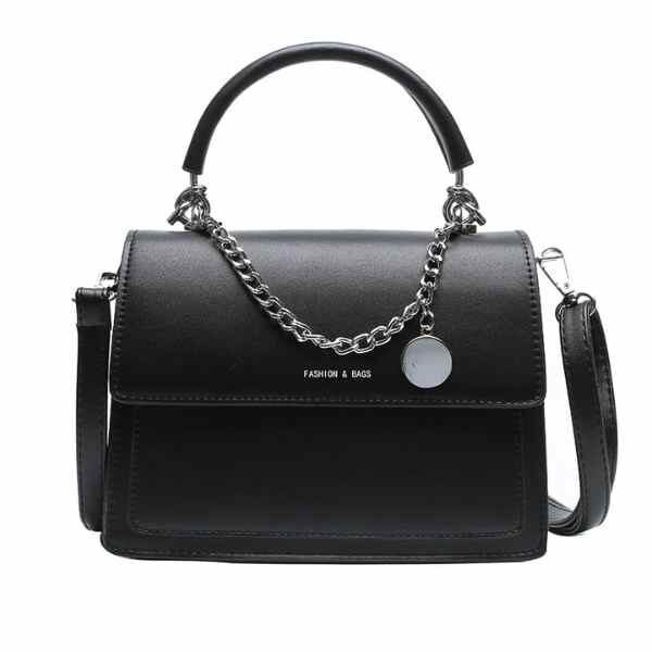 Geanta de Umar cu Lantic, Model cu Elegant, Piele Ecologica, 21 cm x 16 cm x 7.5 cm, Negru