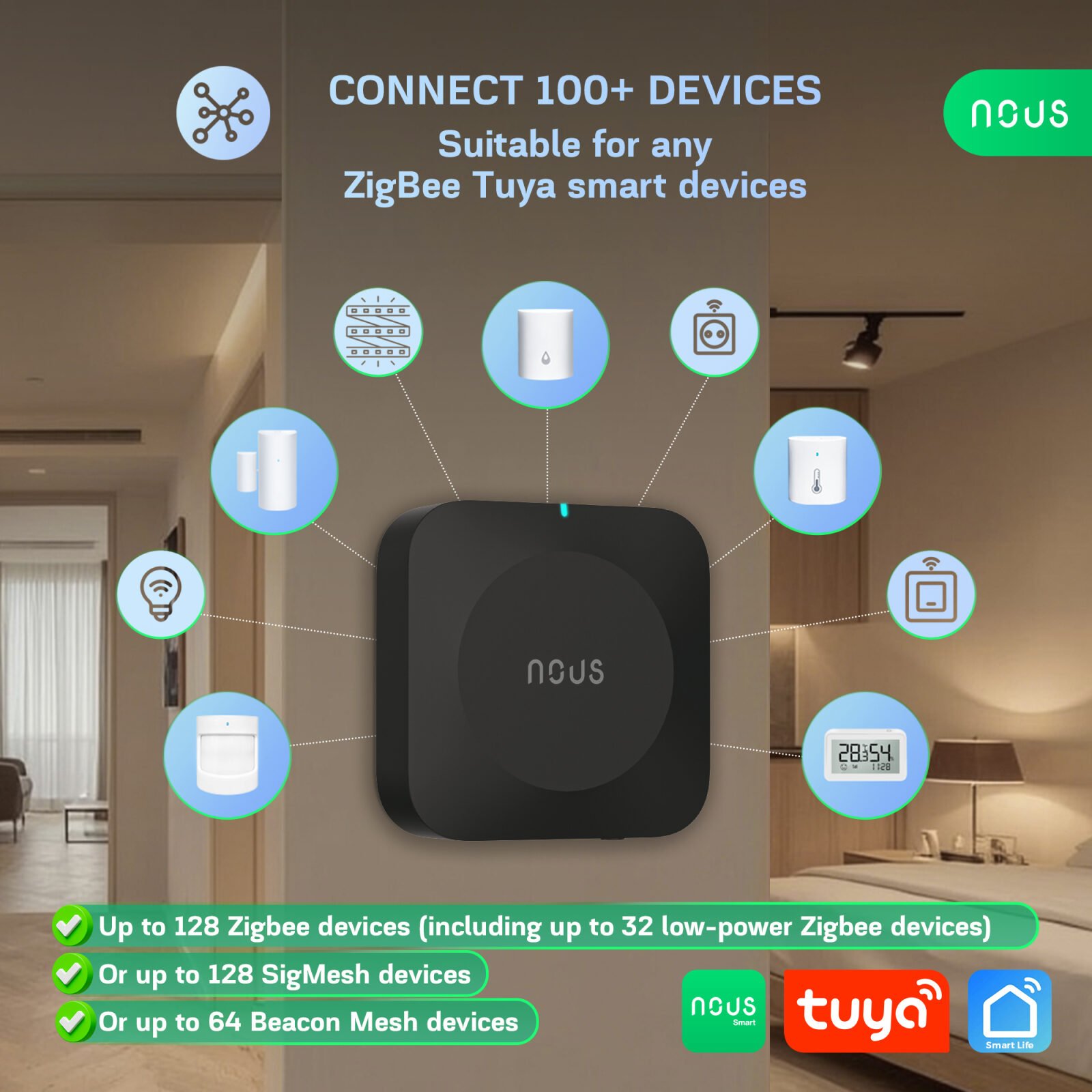 Hub Smart Gateway NOUS E15 Zigbee, WiFi 2.4 5 GHz, suport 128 dispozitive, control aplicatie, compatibil Alexa Google Assistant - imagine 3