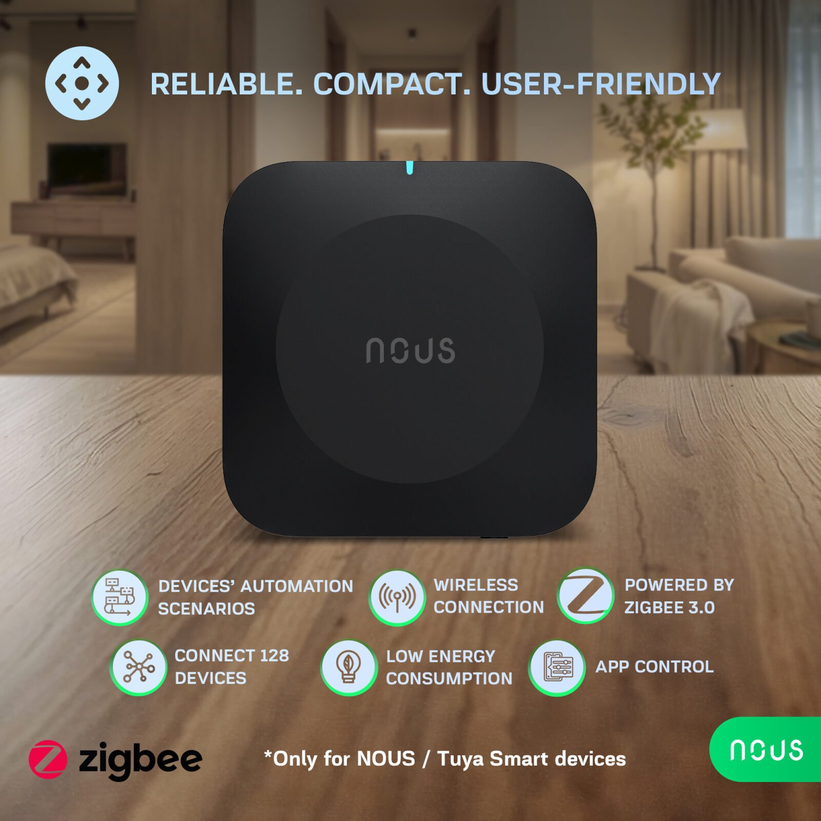 Hub Smart Gateway NOUS E15 Zigbee, WiFi 2.4 5 GHz, suport 128 dispozitive, control aplicatie, compatibil Alexa Google Assistant - imagine 2