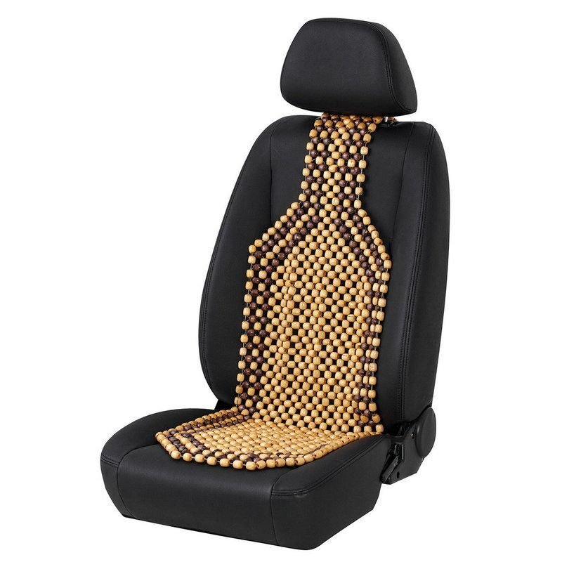 Husa pentru scaun auto cu bile de masaj din lemn, culoare Bej/Maro