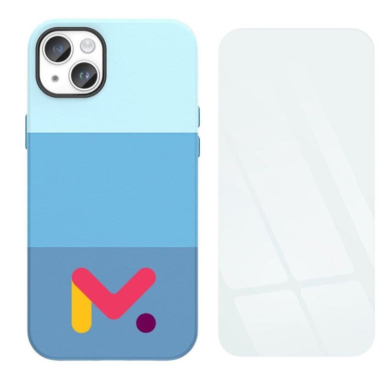 Husa de protectie cu armatura pe margini pentru Iphone 14 Pro, Piele Ecologica si Folie de Protectie 9H, Grosime 0.3 mm, Albastru