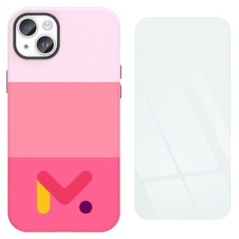 Husa de protectie cu armatura pe margini pentru Iphone 14 Pro, Piele Ecologica si Folie de Protectie 9H, Grosime 0.3 mm, Roz