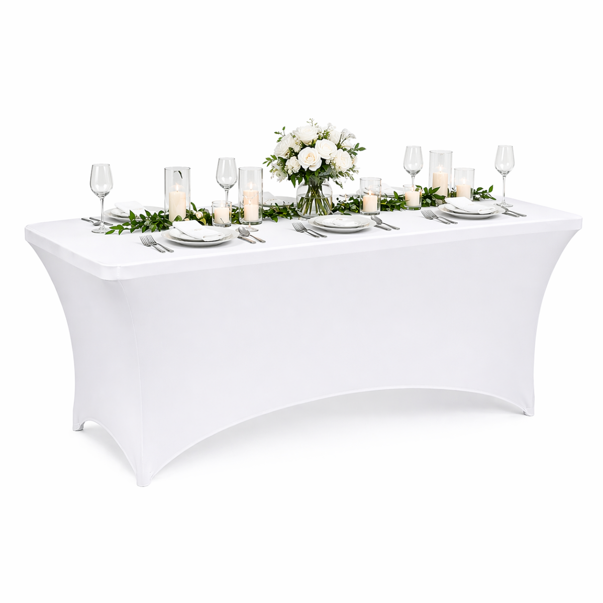 Husa pentru masa dreptunghiulara, culoare alba, elastica, dimensiune 120 x 60 x 74cm