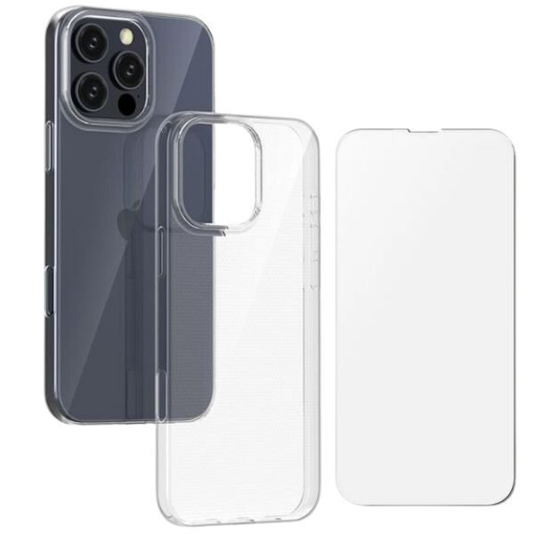 Husa si Folie Protectie pentru iPhone 16 Pro Max, Silicon, Anti-Alunecare, Anti-Galbenire, Transparenta, Grosime 2 mm