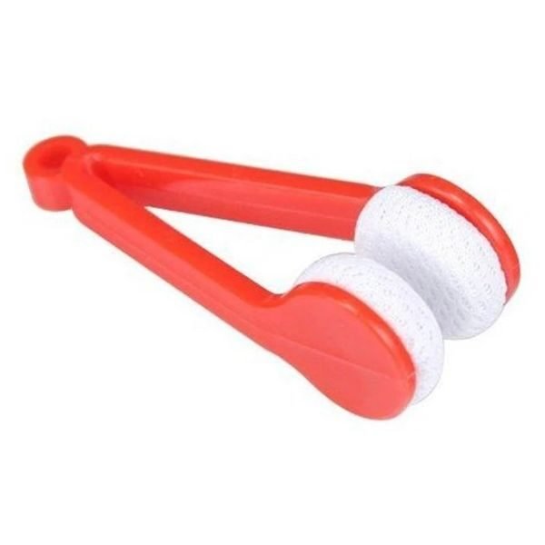 Instrument cu 2 capete din microfibra pentru curatarea si intretinerea lentilelor de ochelari, 7×2 cm, Rosu