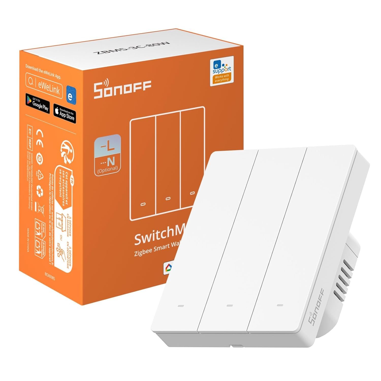 intrerupator inteligent sonoff zbm5-3c-80w, zigbee, 3 canale, 10a 2 Intrerupator inteligent Sonoff ZBM5-3C-80W, Zigbee, 3 canale, 10A - imagine 2