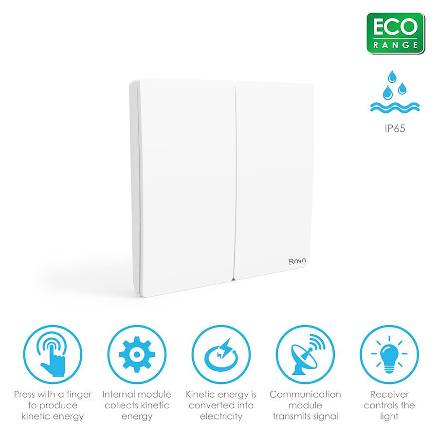 Intrerupator Wifi Kinetic Rovo 305-2CH-W, 2 canale, IP67, RF 433MHz, cu revenire - imagine 2