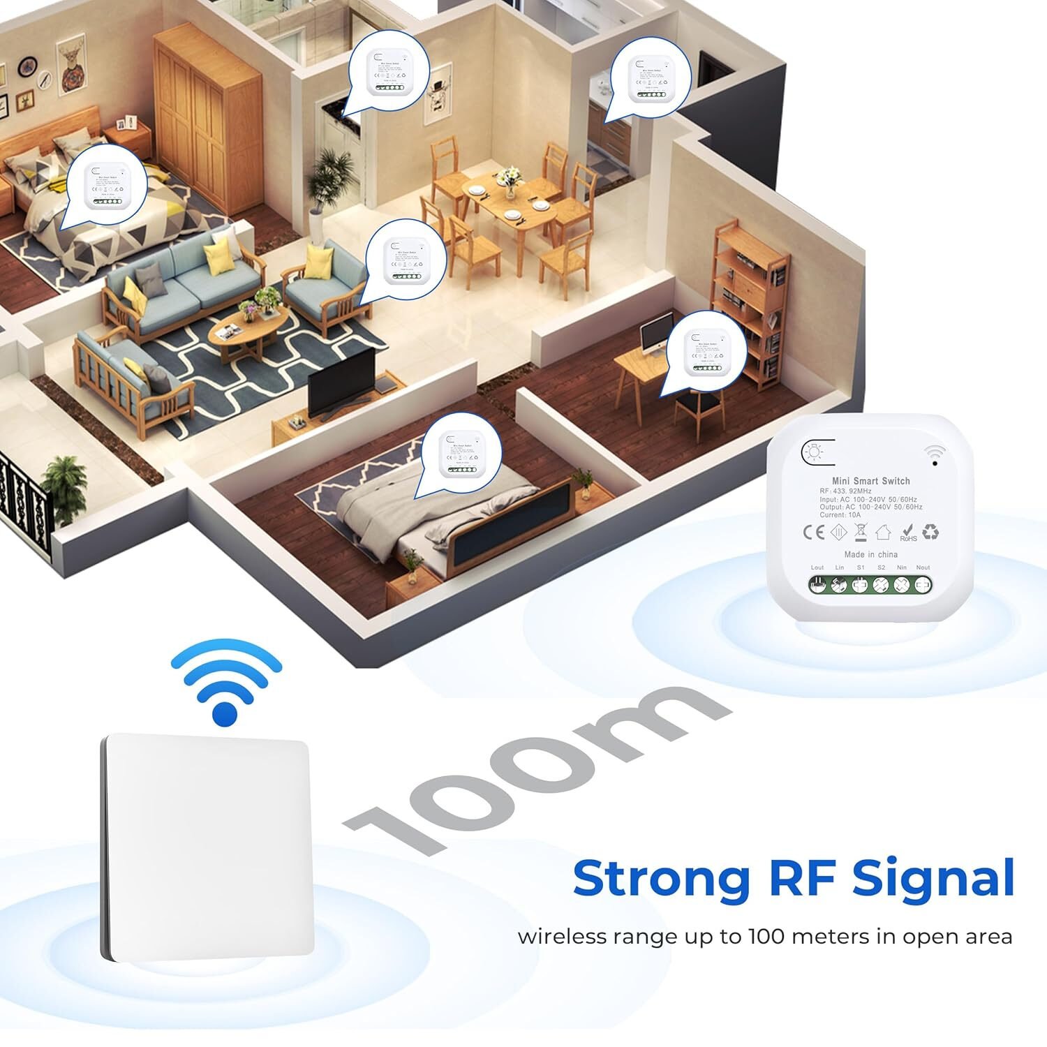 Intrerupator Wifi Kinetic Rovo 305-2CH-W, 2 canale, IP67, RF 433MHz, cu revenire - imagine 4