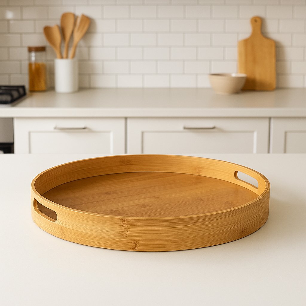 Tava servire rotunda 5Five din bambus si MDF, diametru 40 cm, maro natur 4 Tava servire rotunda 5Five din bambus si MDF, diametru 40 cm, maro natur - imagine 4