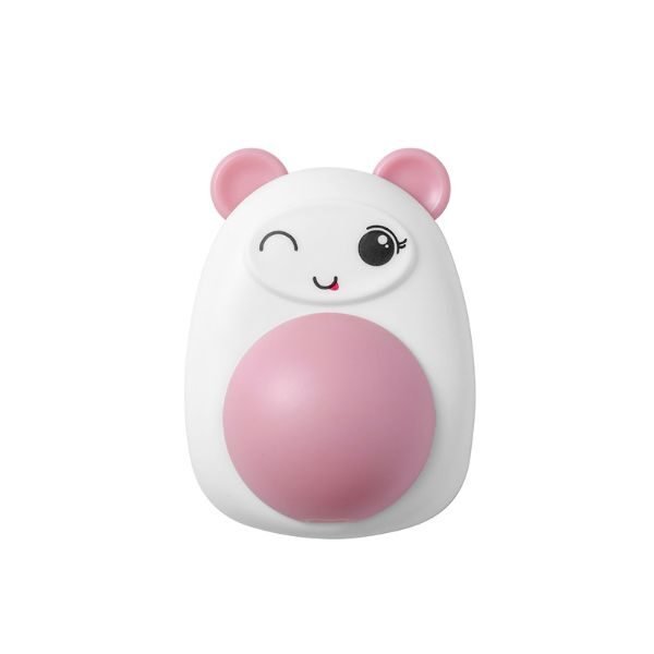 Jucarie interactiva Model Ursulet pentru pisicute cu minge rotativa 360° din iarba Catnip, 4.3 x 6 cm, Roz