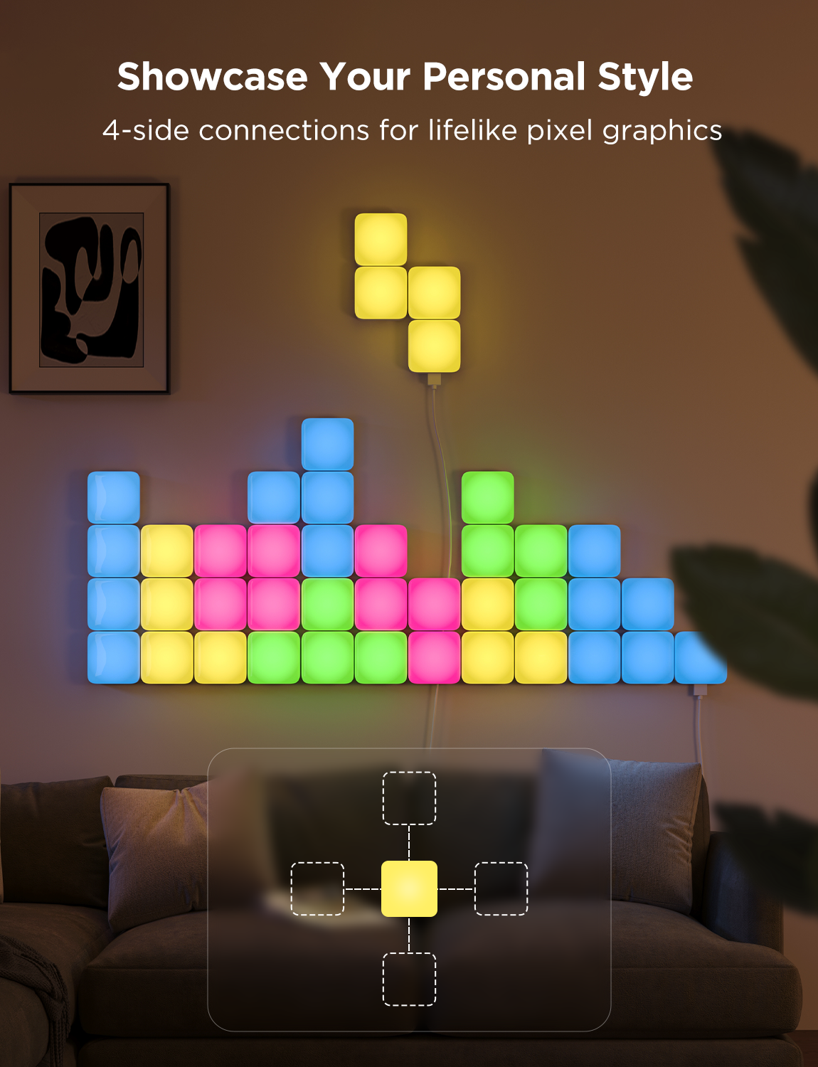 kit panouri mici luminoase led govee h8069, rgbic, wi-fi + bluetooth, 10 panouri, alexa , google asistant, matter 3 Kit panouri mici luminoase LED Govee H8069, RGBIC, Wi-Fi + Bluetooth, 10 panouri, Alexa , Google Asistant, Matter - imagine 3